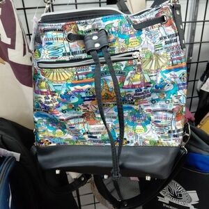 Loungefly Holographic Multicolor Travel Map Mini Backpack with Black Trim